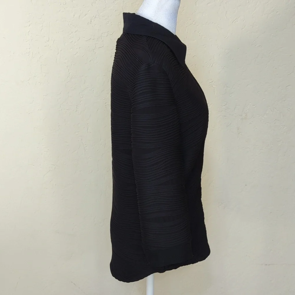 Joseph Ribkoff Vintage Black Textured Front Zip 3/4 Sleeve Blazer Size 12